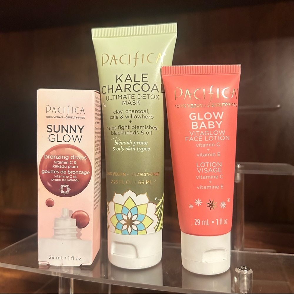 Pacifica Bundle Bronze Drops, Glow Baby Vitaglow Lotion Kale Charcoal Detox Mask